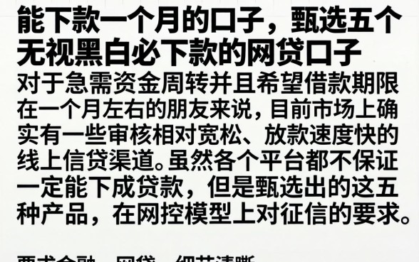 能下款一个月的口子，甄选五个无视黑白必下款的网贷口子