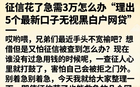 征信花了急需3万怎么办，理出5个最新口子无视黑白户网贷