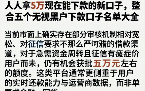 人人拿5万现在能下款的新口子，整合五个无视黑户下款口子名单大全