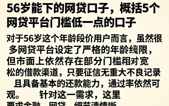 56岁能下的网贷口子，概括5个网贷平台门槛低一点的口子