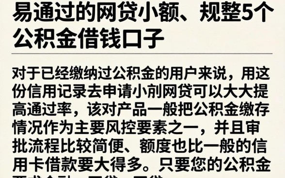 易通过的网贷小额，规整5个公积金借钱口子