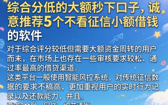 综合分低的大额秒下口子，诚意推荐5个不看征信小额借钱的软件