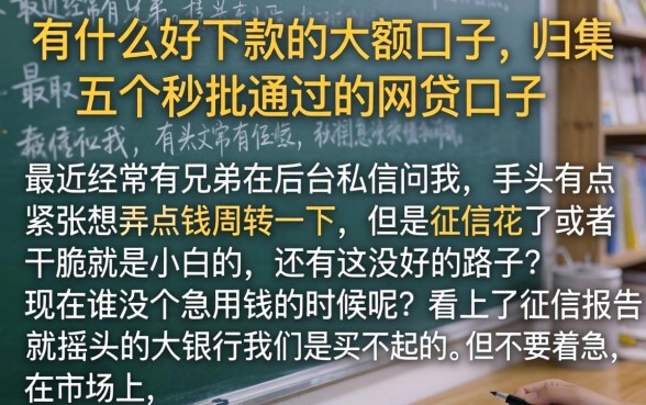 有什么好下款的大额口子，归集五个秒批通过的网贷口子