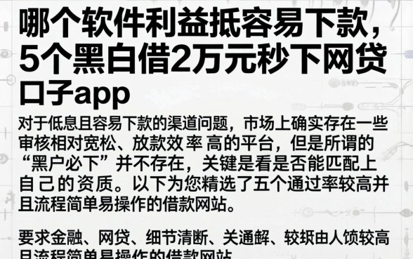 哪个软件利益抵容易下款，详尽说明5个黑户借2万元秒下网贷口子app