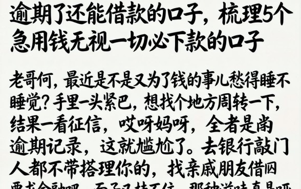 逾期了还能借款的口子，梳理5个急用钱无视一切必下款的口子