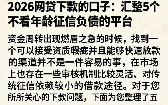 2026网贷下款的口子，汇整5个不看年龄征信负债的平台