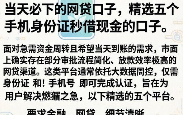 当天必下的网贷口子，精选五个手机身份证秒借现金的口子