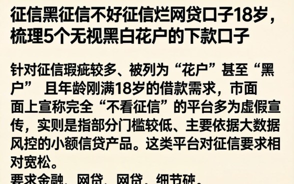 征信黑征信不好征信烂网贷口子18岁，梳理5个无视黑白花户的下款口子