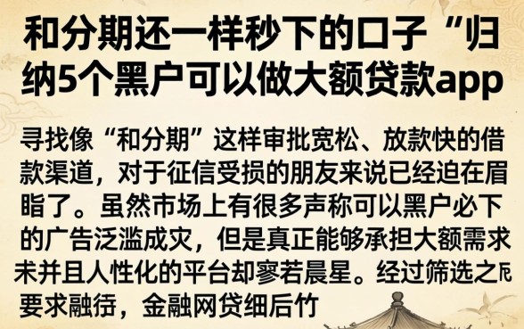 和分期还一样秒下的口子，归纳5个黑户可以做大额贷款app