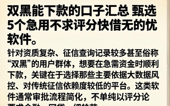 双黑能下款的口子汇总，甄选5个急用不求评分快借无忧的软件