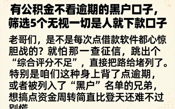 有公积金不看逾期的黑户口子，筛选5个无视一切是人就下款口子