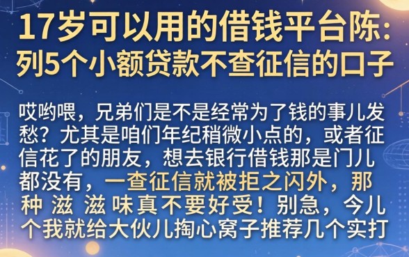 17岁可以用的借钱平台，陈列5个小额贷款不查征信的口子