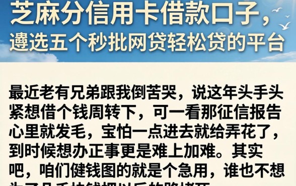 芝麻分信用卡借款口子，遴选五个秒批网贷轻松贷的平台