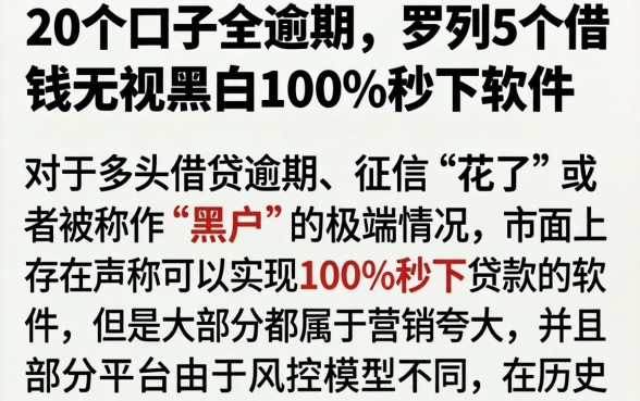20个口子全逾期,罗列5个借钱无视黑白100%秒下软件