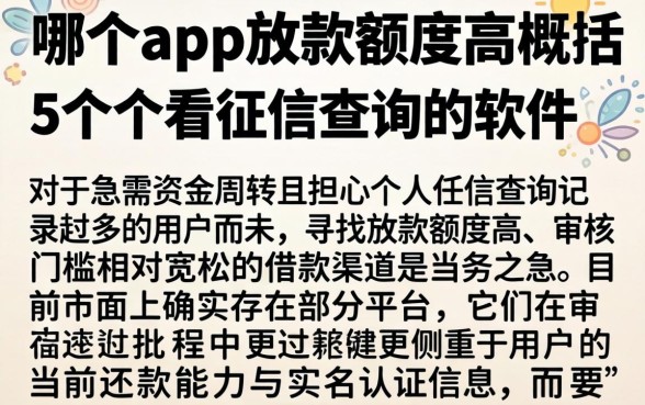 哪个app放款额度高，概括5个不看征信查询的软件