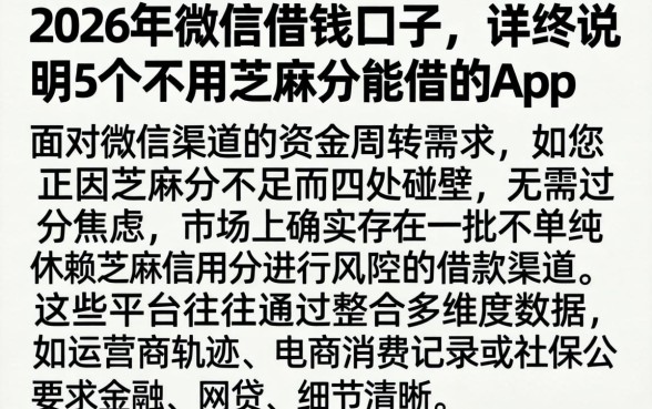 2026年微信借钱口子，详尽说明5个不用芝麻分能借的app