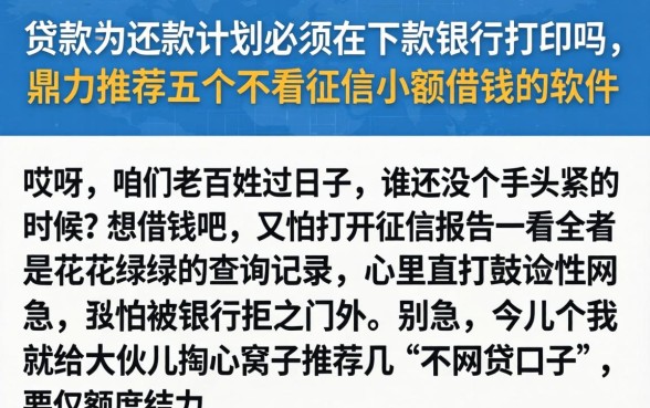 贷款的还款计划必须在下款银行打印吗，鼎力推荐五个不看征信小额借钱的软件