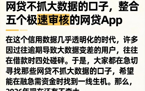 网贷不抓大数据的口子，整合五个极速审核的网贷app