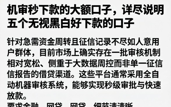 机审秒下款的大额口子,详尽说明五个无视黑白好下款的口子