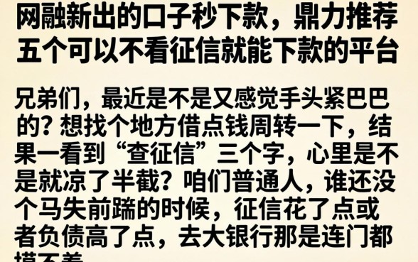 网贷新出的口子秒下款，鼎力推荐五个可以不看征信就能下款的平台