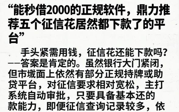 能秒借2000的正规软件，鼎力推荐五个征信花居然都下款了的平台