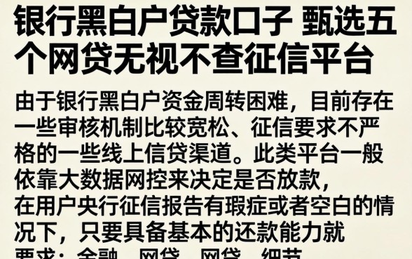 银行黑白户货款口子，甄选五个网贷无视不查征信平台
