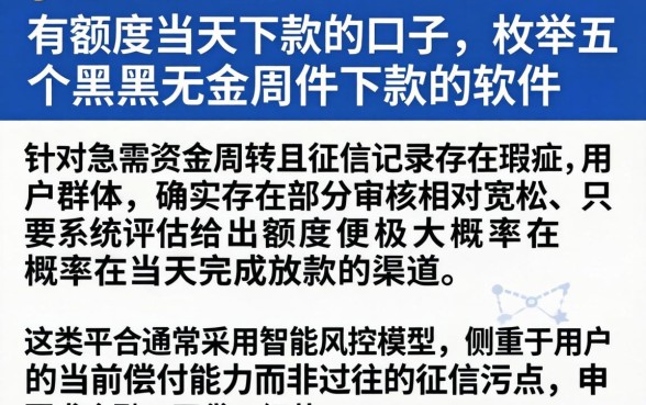 有额度当天下款的口子，枚举五个黑户无条件下款的软件