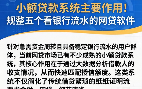 小额贷款系统主要作用，规整五个看银行流水的网贷软件