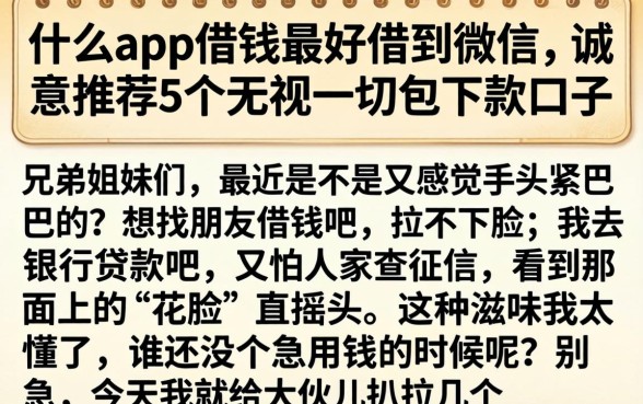 什么app借钱最好借到微信，诚意推荐5个无视一切包下款口子