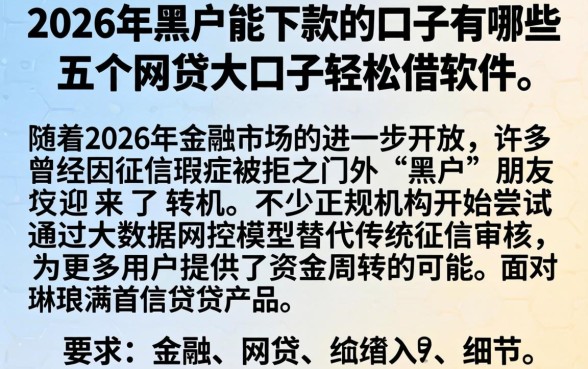 2026年黑户能下款的口子有哪些，详细阐述五个网贷大口子轻松借软件