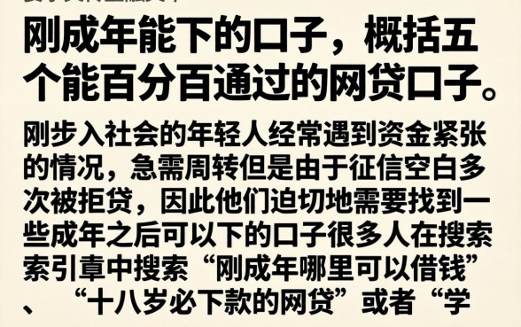 刚成年能下的口子，概括五个能百分百通过的网贷口子