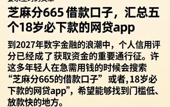 芝麻分665的借款口子，汇总五个18岁必下款的网贷app