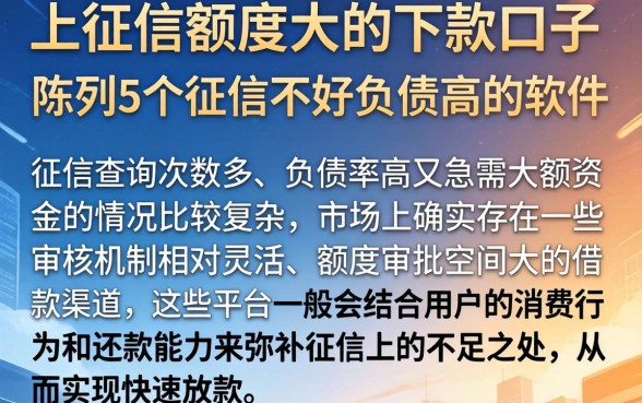 上征信额度大的下款口子，陈列5个征信不好负债高的软件