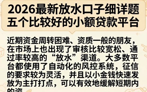 2026最新放水的口子，详细阐述五个比较好的小额贷款平台