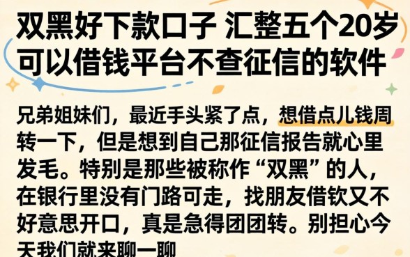 双黑好下款的口子，汇整五个20岁可以借钱平台不查征信的软件