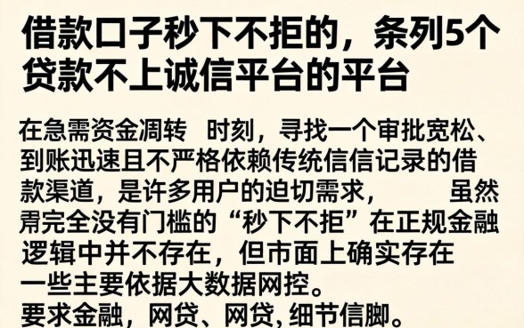 借款口子秒下不拒的，条列5个贷款不上诚信平台的平台