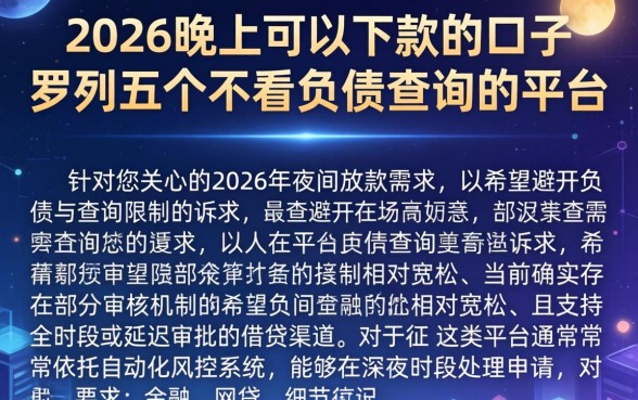 2026晚上可以下款的口子，罗列五个不看负债查询的平台