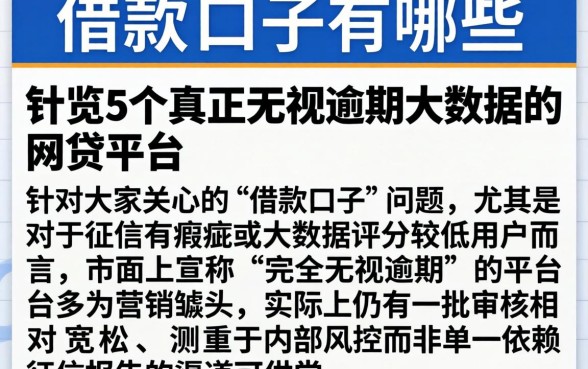 借款的口子有哪些内容,概览5个真正无视逾期大数据的网贷平台