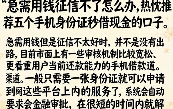 急需用钱征信不好怎么办，热忱推荐五个手机身份证秒借现金的口子