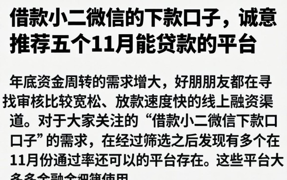 借款小二微信的下款口子，诚意推荐五个11月能贷款的平台