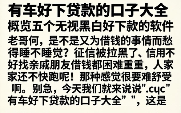 有车好下贷款的口子大全，概览五个无视黑白好下款的软件