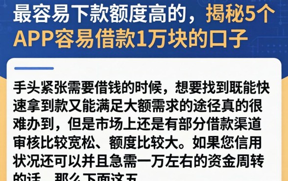 最容易下款额度高的，揭秘5个APP容易借款1万块的口子
