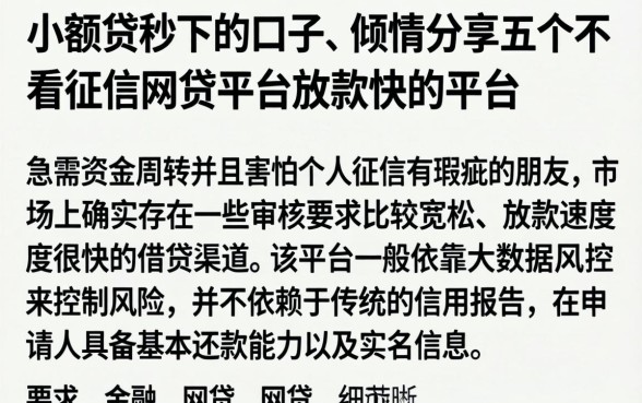 小额贷秒下的口子，倾情分享五个不看征信网贷平台放款快的平台