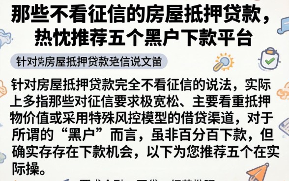 那些不看征信的房屋抵押贷款，热忱推荐五个黑户下款平台