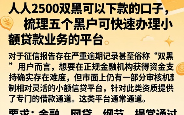 人人2500双黑可以下款的口子,梳理五个黑户可快速办理小额贷款业务的平台