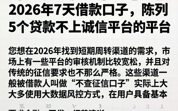 2026年7天借款口子，陈列5个贷款不上诚信平台的平台