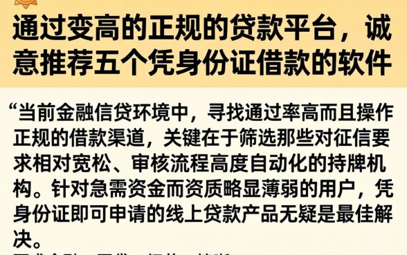 通过率高的正规的贷款平台，诚意推荐五个凭身份证借款的软件