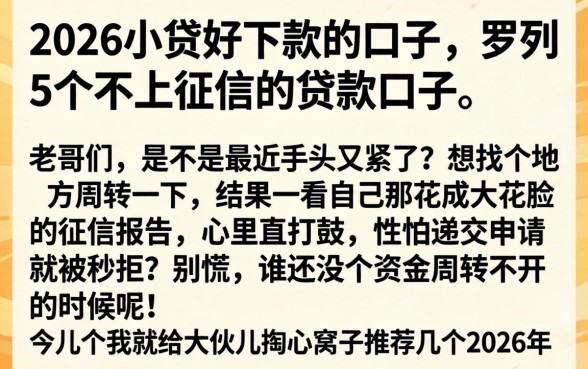 2026小贷好下款的口子，罗列5个不上征信的贷款口子