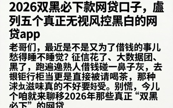 2026双黑必下款的网贷口子，胪列五个真正无视风控黑白的网贷app