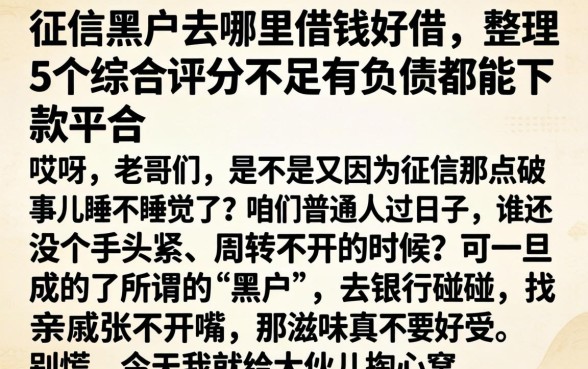 征信黑户去哪里借钱好借，整理5个综合评分不足有负债都能下款平台